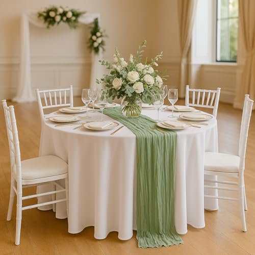 10 Pack Sage Green Cheesecloth Table Runner 22x120 Inch Boho Gauze Table Runners, Rustic Sheer Cheese Cloth Table Runners for Wedding, Baby Shower, Birthday Party, Home Decor