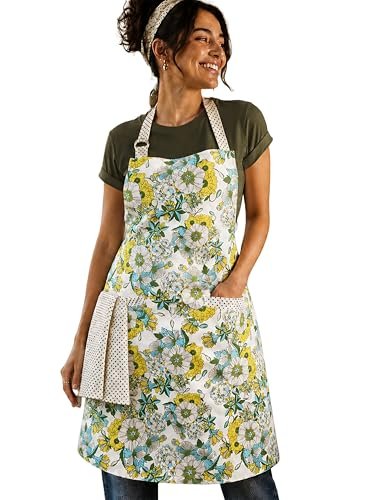 100% Cotton Printed Kitchen Apron with 2 Pockets for Men and Women – Adjustable Chef Apron - Machine Washable