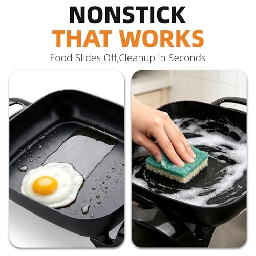 12" Ceramic Nonstick Electric Skillet with Tempered Vented Glass Lid, Scratch-Resistant Surface, Cool-Touch Handles, Removable Easy-to-Clean Design, 1200W, Sleek Black