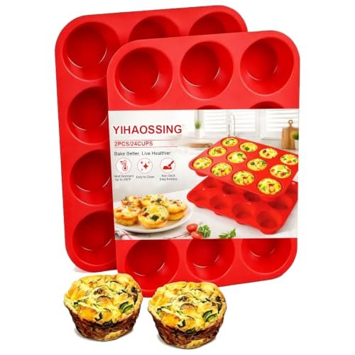 12 Cup Regular Size, Muffin Pans for Baking Nonstick 2 Pcs, Food-Grade Silicone Baking Molds for Baking & Cupcake Pan(red)