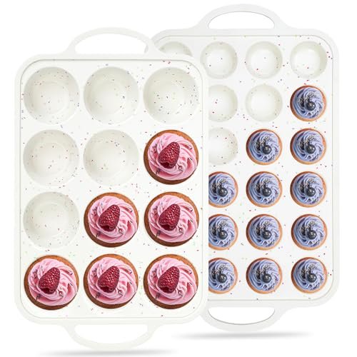 12+24 Cups Silicone Muffin Pans for Baking with Metal Frame