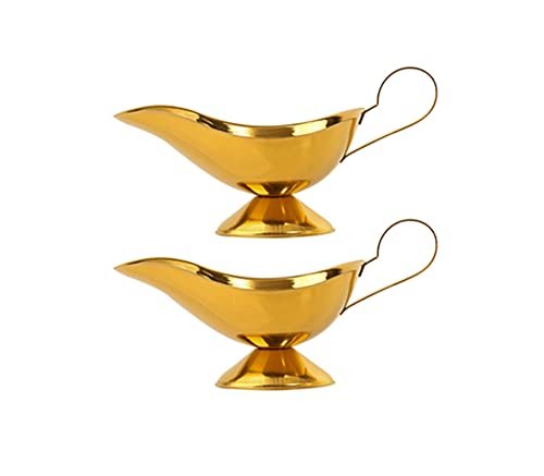 123Arts 2pcs Mini Gold Stainless Steel Gravy Boats for Gravy, Cream, Black Pepper Sauce, 3 Oz