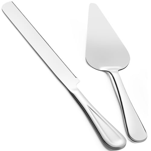 13-Inch Premium Cake Cutting Set for weddingοΌExquisite Cake Knife and Server Set with Serrated Design, Ideal for Pastries, Pies, and Desserts (Silver)