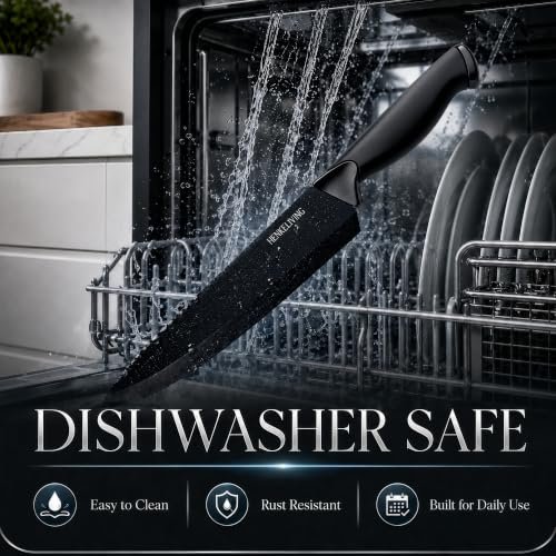 14-Piece Black Kitchen Knife Block Set with Built-In Sharpener