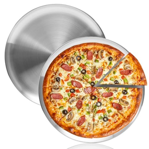 16 Inch Pizza Pan for Oven 2 Pack Stainless Steel Baking Sheet Round Plates for Cake Pie and Salad Pizza Steel Large Tray Oven Dishwasher Safe & Easy Clean