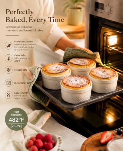 16 oz Creme Brulee Ramekins Oven Safe, Small Souffle Ramekin with lid, Mini Porcelain Ramekins Set with Covers, Small Ceramic Baking Dish Set of 4