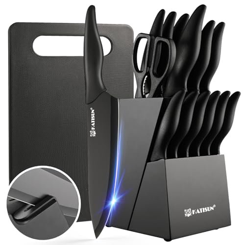 17-Piece Black German Steel Kitchen Knife Block Set