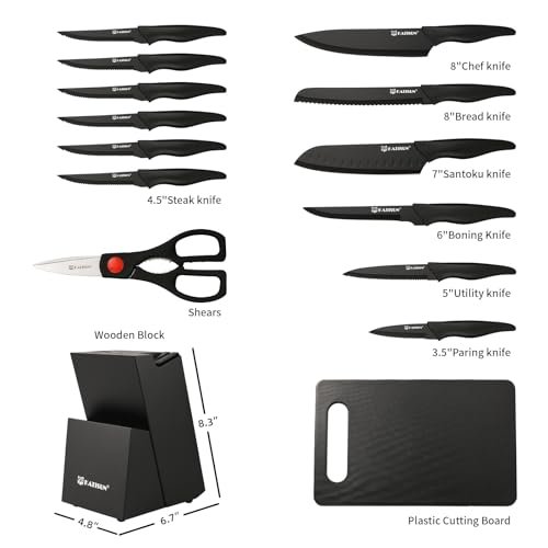 17-Piece Black German Steel Kitchen Knife Block Set