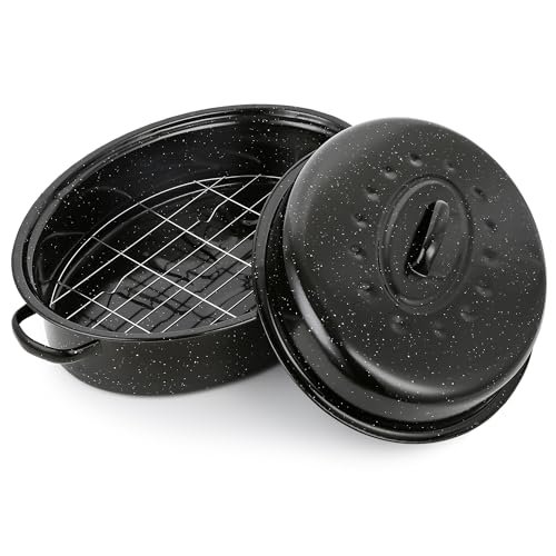 18β Roasting Pan with Lid and Rack, Large Enameled Chicken Roaster for Oven