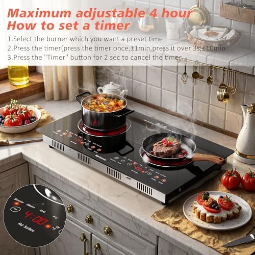 2 Burner Electric Cooktop 110V, 2000W, 24" Countertop & Built-in
