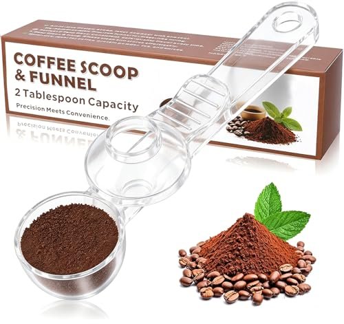 2-in-1 Coffee Scoop with Funnel, 2 Tbsp Measuring Spoon for Reusable K Cups, Ground Coffee, Protein Powder & Tea, Mess-Free Plastic DesignοΌTransparent-1packοΌ