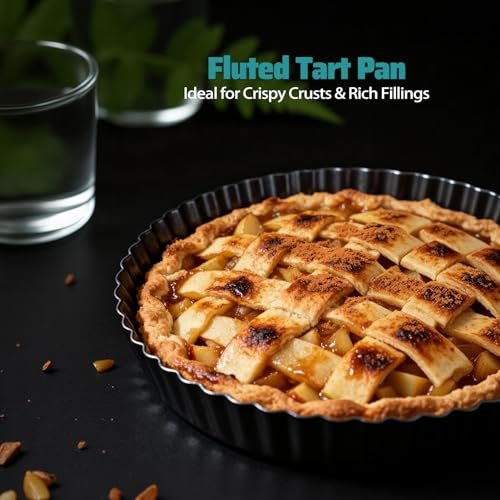 2 Pack 9 Inch Tart Pan Removable Bottom Non Stick Carbon Steel Pie Pan
