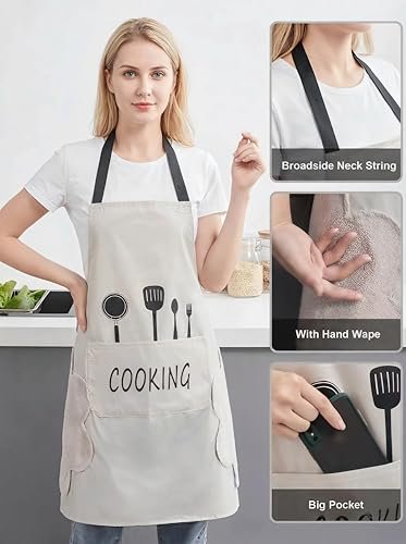 2 Pack Kitchen Apron with Hand Wipe,Water-drop Resistant with 2 Pockets Cooking Bib Aprons for Women Men Chef