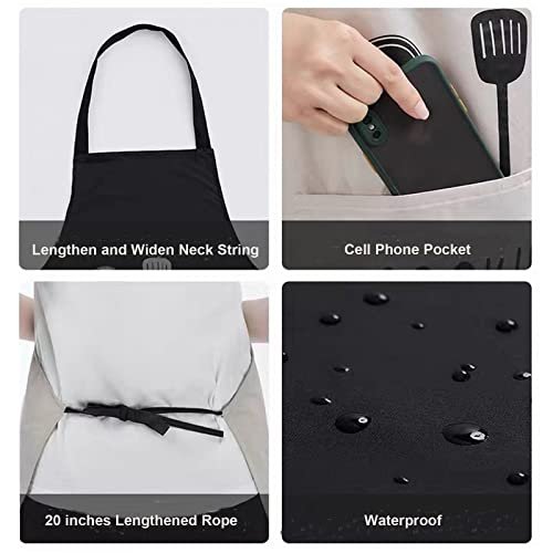 2 Pack Kitchen Apron with Hand Wipe,Water-drop Resistant with 2 Pockets Cooking Bib Aprons for Women Men Chef