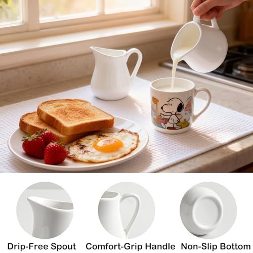 2 Pack Small Creamer Pitcher, Classic White Ceramic Pitcher for Milk, 4 oz