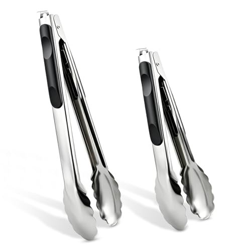 2 Pcs 9/12 Inch Kitchen Tongs for Cooking, BBQ & Salad