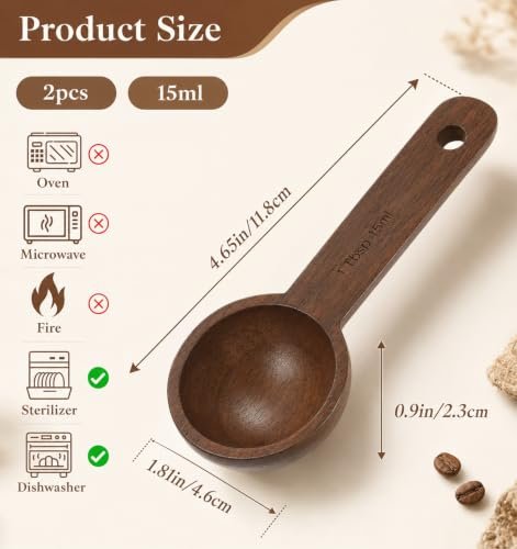2 PCS Wooden Tablespoon Scoop, 1tbsp Walnut Wooden Coffee Scoop (15ml)