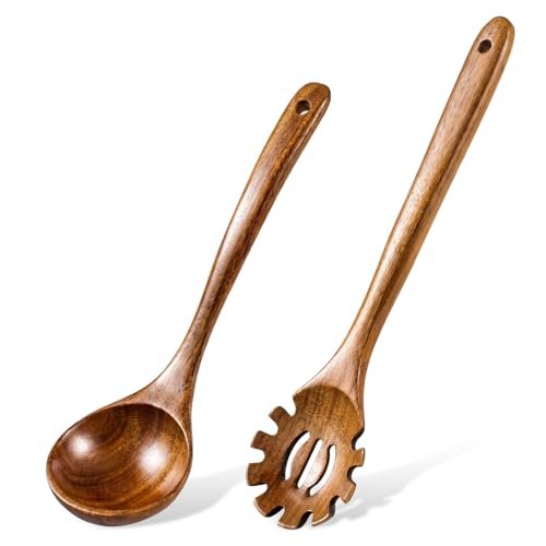 2-Piece Soup Ladle Pasta Spoon Set, Wooden Ladles for Cooking