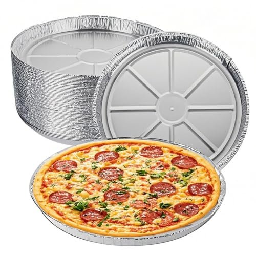 25 Pack 12 Inch Disposable Pizza Pans, Aluminum Pizza Pans, Round Pizza Pan Foil Focaccia Pan, Chocolate Cookies Cake Tin, Serving Platter Tray, Freezer & Oven Safe