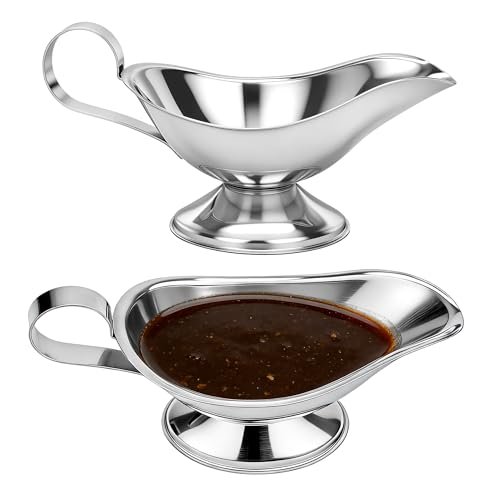 2Pcs 8oz Stainless Steel Gravy Boat with Spout & Handle