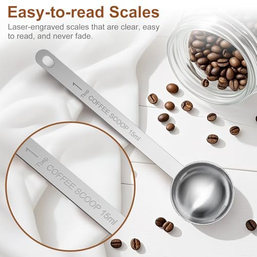 2PCS Coffee Scoop Spoons, 15ML (1 Tablespoon) Stainless Steel Measuring Spoons with Long Handle, Durable Coffee Scoopers for Ground Coffee, Tea and Baking Powder