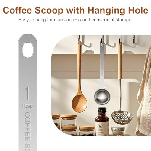 2PCS Coffee Scoop Spoons, 15ML (1 Tablespoon) Stainless Steel Measuring Spoons with Long Handle, Durable Coffee Scoopers for Ground Coffee, Tea and Baking Powder