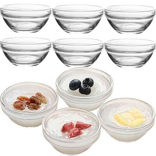 3in 2.5oz Small Clear Glass Ramekins Custard Bowls, 10 Pack Mini Glass Dipping Sauce Cups Pinch Bowl, Little Kitchen Condiment Ingredient Prep Salad Dishes, Dishwasher Microwave Freezer Safe