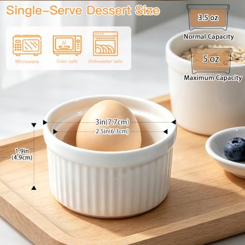 4 Pcs Ceramic Ramekins Oven Safe, Creme Brulee Ramekins（5 oz）