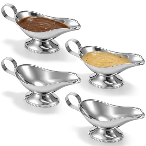4 Pcs Gravy Boat Stainless Steel 8 oz, Stainless Steel Sauce Boat for Gravy with Ergonomic Handle, Metal Sauce Boat for Gravy, Perfect for Home Kitchen Restaurant Use