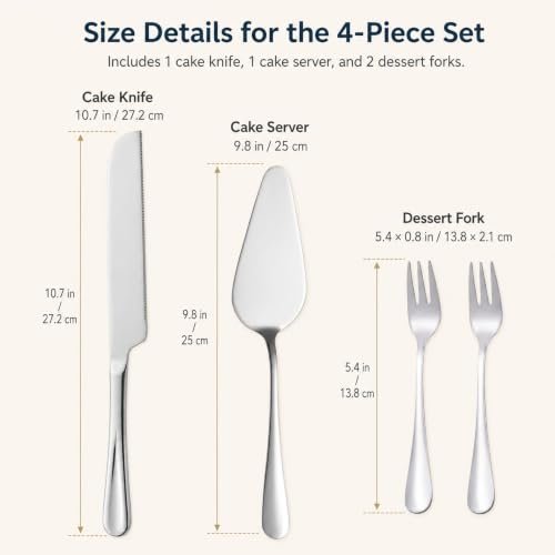 4-Piece Wedding Cake Cutting Set, Stainless Steel Cake Knife and Server Set