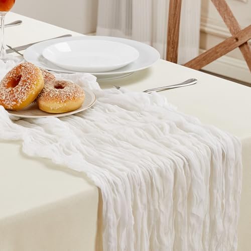 6 Pack White Cheesecloth Table Runner 35×120Inch Fall Boho Gauze Home Decor