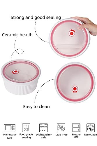 64 oz Ramekins with Lids 1 PCS, Porcelain Ramekins Dishes for Souffle,Creme Brulee, Pudding, Custard Cups,Bakeware Bowls Set for Baking,Oven Safe, White (8 inch)