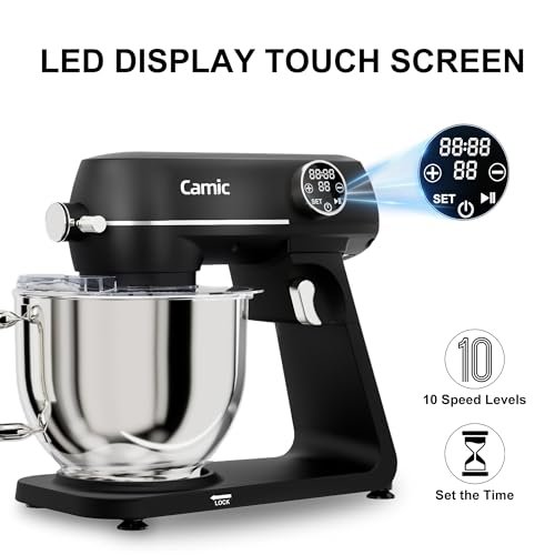 8.45 QT All Metal Stand Mixer,10 Speed Large Capacity Kitchen Mixer with Digital Timer & Tilt-Head, Electric Mixer with Whisk Dough Hook Mixing Beater for Baking,Cakes,Cookie,Bread,Salad (Black)