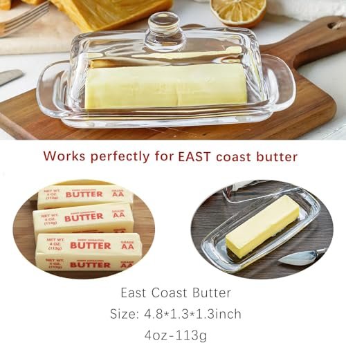8'' Art Glass Butter Dish with Lid,Classic Covered 2-Piece Butter Container