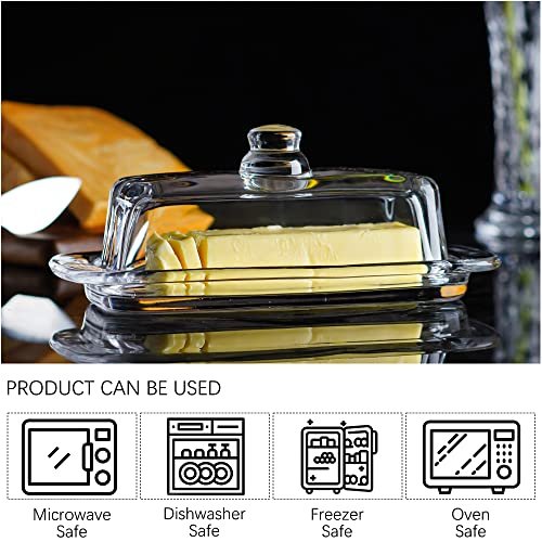 8'' Art Glass Butter Dish with Lid,Classic Covered 2-Piece Butter Container