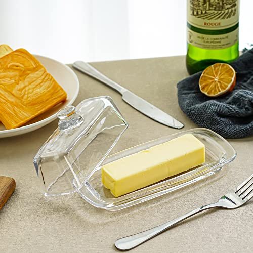 8'' Art Glass Butter Dish with Lid,Classic Covered 2-Piece Butter Container