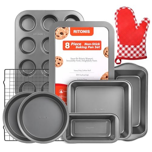 8-Piece Baking Pans Set, Nonstick Baking Set, Baking Glove Included