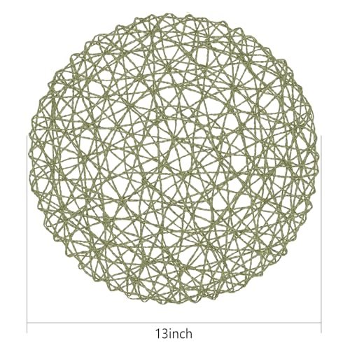 AHHFSMEI Paper Braided Round Placemats Set of 12 Natural Non-Slip Heat Resistant Table Mats for Dining Tables Woven Indoor & Outdoor Place mats(Green,12)
