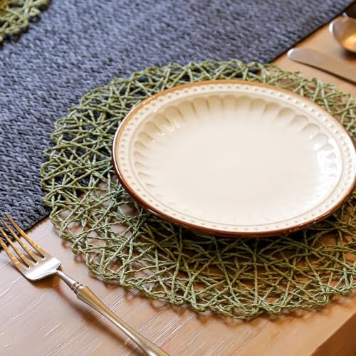 AHHFSMEI Paper Braided Round Placemats Set of 12 Natural Non-Slip Heat Resistant Table Mats for Dining Tables Woven Indoor & Outdoor Place mats(Green,12)