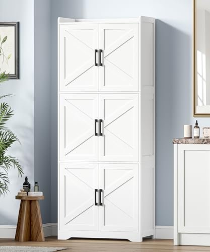 Akxomel Tall Bathroom Floor Cabinet with 6 Barn Door 60.2''H Pantry White