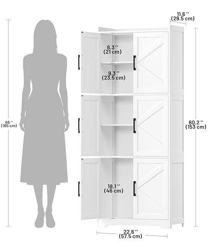 Akxomel Tall Bathroom Floor Cabinet with 6 Barn Door 60.2''H Pantry White