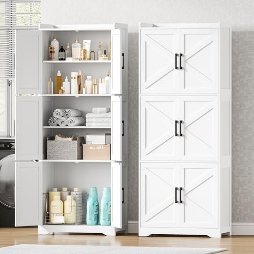 Akxomel Tall Bathroom Floor Cabinet with 6 Barn Door 60.2''H Pantry White