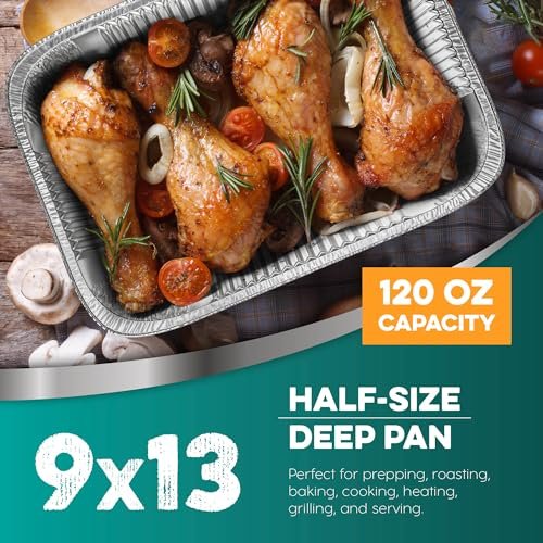 Aluminum Pans With Lids 9x13 [10 Sets] Aluminum Foil Pans Trays With Lids - Half Size Tin Foil Disposable Pans For Baking, Roasting, Cake Serving Dishes, Catering Supplies, Steam Table Chafing