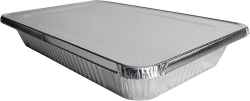 Aluminum Pans With Lids, Large Full Size 21x13x3 Disposable Foil Pans, Heavy Duty Roasting, Baking, Broiling, Catering & Chafing Pans (15, Full-Size w/Lids)