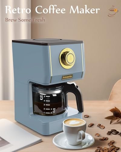 Amaste Coffee Maker, 5 Cup Coffee Pot with Three Brewing Modes, Retro Coffee Maker with Glass Carafe & Reusable Coffee Filter, Drip Coffee Maker Ideal for Home or Office, Warming Plate, Ash Blue