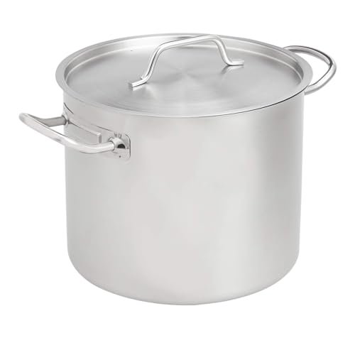 Amazon Basics 12 Quarts Stainless Steel Aluminum-Clad Stock Pot with Cover, Induction Compatible, Dishwasher Safe, Oven Safe, Even Heating, Soup and Pasta Pot