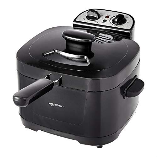 Amazon Basics 2.1-Qt (2.0L) Electric Deep Fryer with 8-Cup Oil Capacity, Adjustable Temperature Control, Timer, Easy Draining Removable Basket, Viewing Window, 1500W, Black