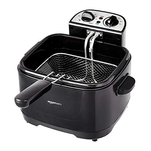 Amazon Basics 2.1-Qt (2.0L) Electric Deep Fryer with 8-Cup Oil Capacity, Adjustable Temperature Control, Timer, Easy Draining Removable Basket, Viewing Window, 1500W, Black