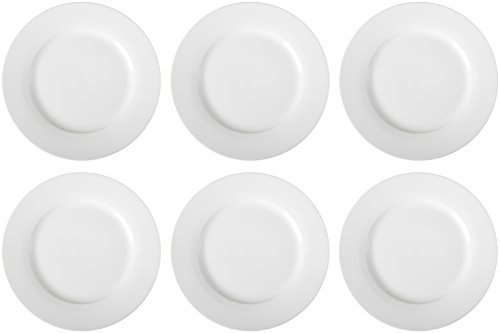 Amazon Basics 6-Piece White Dinner Plate Set, Microwave and Dishwasher Safe for Everyday Use, 10.5 inches