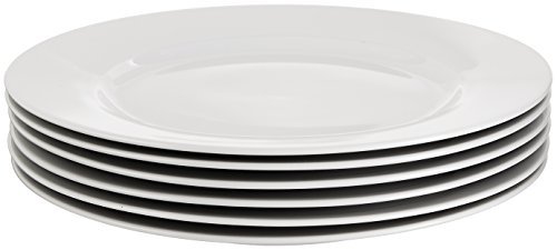 Amazon Basics 6-Piece White Dinner Plate Set, Microwave and Dishwasher Safe for Everyday Use, 10.5 inches